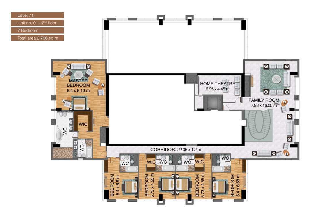 Level-71,Unit-no-1-2nd-Floor-,7-Bedroom-,Size-2786-Sq m